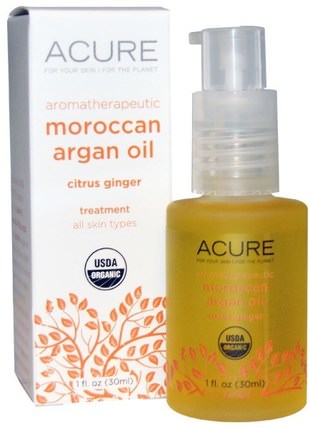 Aromatherapeutic Moroccan Argan Oil, Citrus Ginger, 1 fl oz (30 ml) by Acure Organics, 洗澡，美女，摩洛哥堅果 HK 香港