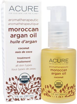 Aromatherapeutic Moroccan Argan Oil, Coconut, 1 fl oz (30 ml) by Acure Organics, 洗澡，美容，摩洛哥堅果油 HK 香港