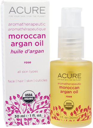 Aromatherapeutic Moroccan Argan Oil, Rose, 1 fl oz (30 ml) by Acure Organics, 洗澡，美容，摩洛哥堅果油 HK 香港