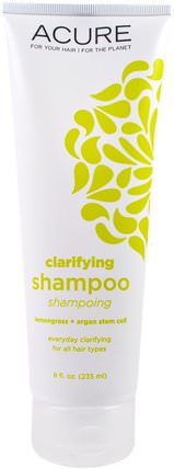 Clarifying Shampoo, Lemongrass + Argan Stem Cell, 8 fl oz (235 ml) by Acure Organics, 洗澡，美容，摩洛哥堅果洗髮水 HK 香港