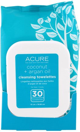 Cleansing Towelettes, Coconut + Argan Oil, 30 Towelettes by Acure Organics, 美容，面部護理，面部濕巾 HK 香港