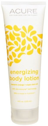 Energizing Body Lotion, Mandarin Orange + Argan Stem Cell, 8 fl oz (235 ml) by Acure Organics, 沐浴，美容，摩洛哥堅果乳液和黃油 HK 香港