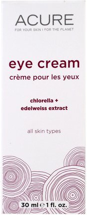 Eye Cream, Chlorella + Edelweiss Extract, 1 fl oz (30 ml) by Acure Organics, 洗澡，美容，摩洛哥堅果，眼霜 HK 香港