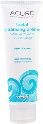 Facial Cleansing Creme, Argan Oil + Mint, 4 fl oz (118 ml) by Acure Organics, 美容，面部護理，皮膚類型中性至乾性皮膚 HK 香港
