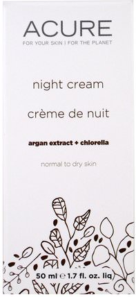 Night Cream, Argan Stem Cell + Chlorella, 1.75 fl oz (50 ml) by Acure Organics, 洗澡，美容，摩洛哥堅果，皮膚，晚霜 HK 香港