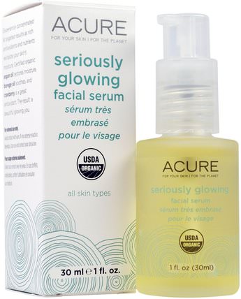 Seriously Glowing Facial Serum, 1 fl oz (30 ml) by Acure Organics, 健康，皮膚精華，美容，面部護理，皮膚類型抗衰老皮膚 HK 香港