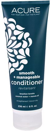 Smooth + Manageable Conditioner, Brazilian Keratin Coconut Water + Marula Oil, 8 fl oz (236 ml) by Acure Organics, 洗澡，美容，頭髮，頭皮，洗髮水，護髮素 HK 香港