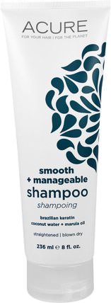 Smooth + Manageable Shampoo, Brazilian Keratin Coconut Water + Marula Oil, 8 fl oz (236 ml) by Acure Organics, 洗澡，美容，洗髮水 HK 香港
