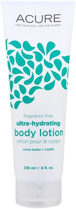 Ultra-Hydrating Body Lotion, Cocoa Butter + CoQ10, 8 fl oz (235 ml) by Acure Organics, 沐浴，美容，摩洛哥堅果乳液和黃油 HK 香港
