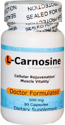 L-Carnosine, 500 mg, 30 Capsules by Advance Physician Formulas, 補充劑，氨基酸，l肌肽 HK 香港