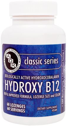 Classic Series, Hydroxy B12, 60 Lozenges by Advanced Orthomolecular Research AOR, 維生素，維生素b，維生素b12 HK 香港