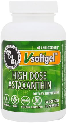 High Dose Astaxanthin, 30 Softgels by Advanced Orthomolecular Research AOR, 補充劑，抗氧化劑，蝦青素 HK 香港