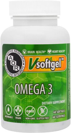 Omega 3, 60 Softgels by Advanced Orthomolecular Research AOR, 補充劑，efa omega 3 6 9（epa dha），注意力缺陷障礙，添加，adhd，腦 HK 香港