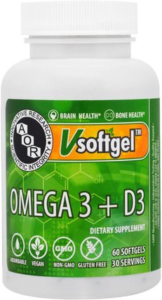 Omega 3 + D3, 60 Softgels by Advanced Orthomolecular Research AOR, 補充劑，efa omega 3 6 9（epa dha），魚油，魚油軟膠囊，維生素，維生素d3 HK 香港