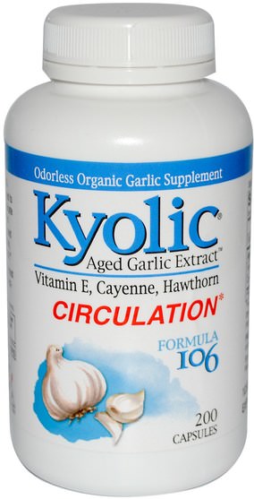 健康 - Wakunaga - Kyolic, Aged Garlic Extract, Circulation, Formula 106, 200 Capsules