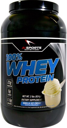 100% Whey Protein, Vanilla Ice Cream, 2 lbs (924 g) by AI Sports Nutrition, 補充劑，乳清蛋白 HK 香港