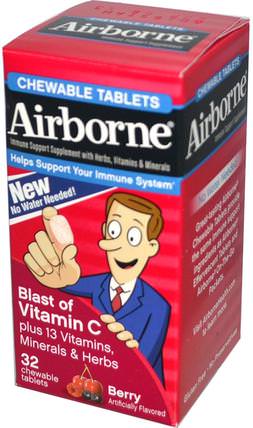 Blast of Vitamin C, Berry, 32 Chewable Tablets by AirBorne, 健康，感冒和病毒，免疫系統 HK 香港