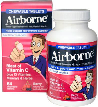Blast of Vitamin C, Berry, 64 Chewable Tablets by AirBorne, 健康，感冒和病毒，免疫系統 HK 香港
