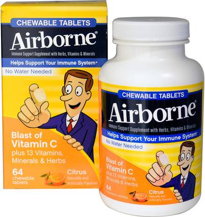 Blast of Vitamin C, Citrus, 64 Chewable Tablets by AirBorne, 健康，感冒和病毒，免疫系統 HK 香港