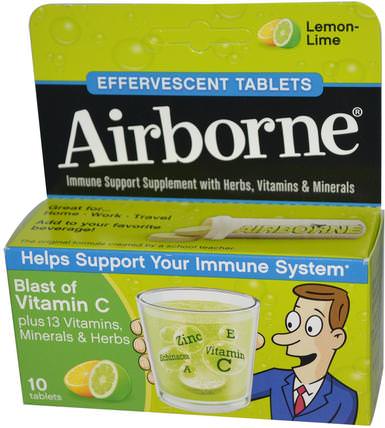 Blast of Vitamin C, Lemon-Lime, 10 Effervescent Tablets by AirBorne, 補充劑，泡騰片，空氣中的泡騰片 HK 香港