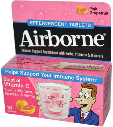 Blast of Vitamin C, Pink Grapefruit, 10 Effervescent Tablets by AirBorne, 補充劑，泡騰片，空氣中的泡騰片 HK 香港