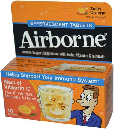 Blast of Vitamin C, Zesty Orange, 10 Effervescent Tablets by AirBorne, 健康，感冒和病毒，免疫系統，空氣中的泡騰 HK 香港