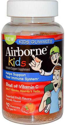 Kids, Blast of Vitamin C, Assorted Fruit Flavors, 42 Gummies by AirBorne, 健康，感冒流感和病毒，免疫系統，兒童健康，兒童gummies HK 香港