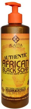 Authentic African Black Soap, Vanilla Almond, 16 fl oz (475 ml) by Alaffia, 洗澡，美容，肥皂，黑色肥皂，頭髮，頭皮，洗髮水，護髮素 HK 香港