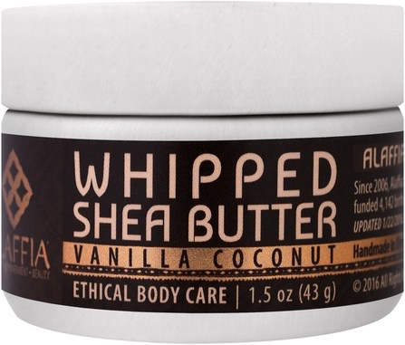 Whipped Shea Butter, Vanilla Coconut, 1.5 oz (43 g) by Alaffia, 健康，皮膚，身體黃油，沐浴，美容，乳木果油 HK 香港