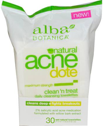 Acne Dote, Daily Cleansing Towelettes, Oil Free, 30 Wet Towelettes by Alba Botanica, 美容，痤瘡外用產品，面部護理，面部清潔劑 HK 香港