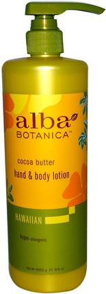 Hand & Body Lotion, Cocoa Butter, 24 oz (680 g) by Alba Botanica, 沐浴，美容，潤膚露，alba botanica夏威夷線 HK 香港
