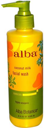 Facial Wash, Coconut Milk, 8 fl oz (235 ml) by Alba Botanica, 美容，面部護理，潔面乳，皮膚型酒渣鼻，敏感肌膚 HK 香港