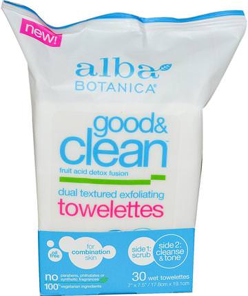 Good & Clean, Dual Textured Exfoliating Towelettes, Oil Free, 30 Wet Towelettes by Alba Botanica, 美容，面部護理，洗面奶，面部濕巾 HK 香港
