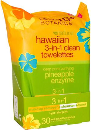 Natural Hawaiian 3-in-1 Clean Towelettes, Pineapple Enzyme, 30 Wet Towelettes by Alba Botanica, 美容，面部護理，潔面乳，皮膚 HK 香港