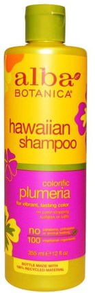 Hawaiian Shampoo, Colorific Plumeria, 12 fl oz (355ml) by Alba Botanica, 洗澡，美容，頭髮，頭皮，洗髮水 HK 香港
