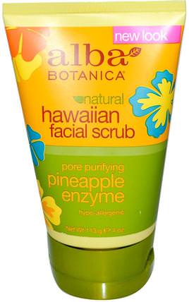Natural Hawaiian Facial Scrub, Pineapple Enzyme, 4 oz (113 g) by Alba Botanica, 美容，面部護理，潔面乳，皮膚 HK 香港
