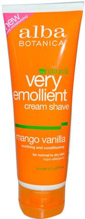Natural Very Emollient, Cream Shave, Mango Vanilla, 8 oz (227 g) by Alba Botanica, 洗澡，美容，剃須膏 HK 香港