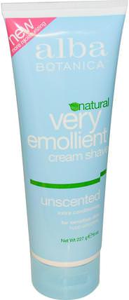 Natural Very Emollient, Cream Shave, Unscented, 8 oz (227 g) by Alba Botanica, 洗澡，美容，剃須膏 HK 香港
