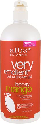 Very Emollient, Bath & Shower Gel, Honey Mango, 32 fl oz (946 ml) by Alba Botanica, 洗澡，美容，沐浴露 HK 香港