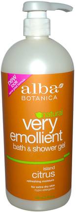 Very Emollient, Bath & Shower Gel, Island Citrus, 32 fl oz (946 ml) by Alba Botanica, 洗澡，美容，沐浴露 HK 香港