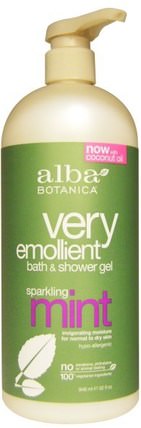 Very Emollient, Bath & Shower Gel, Sparkling Mint, 32 fl oz (946 ml) by Alba Botanica, 洗澡，美容，沐浴露 HK 香港