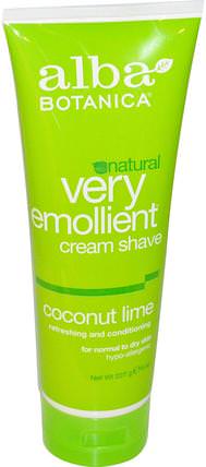Natural Very Emollient, Cream Shave, Coconut Lime, 8 oz (227 g) by Alba Botanica, 洗澡，美容，剃須膏 HK 香港