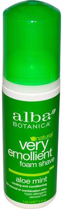 Natural Very Emollient, Natural Foam Shave, Aloe Mint, 5 fl oz (145 ml) by Alba Botanica, 洗澡，美容，剃須膏 HK 香港