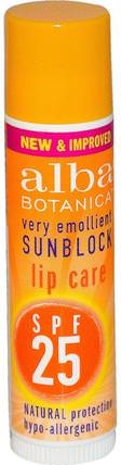 Very Emollient, Sunblock, Lip Care, SPF 25.15 oz (4.2 g) by Alba Botanica, 洗澡，美容，唇部護理，唇膏 HK 香港