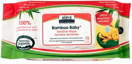 Bamboo Baby Wipes, Ultra Sensitive, 72 Wipes by Aleva Naturals, 兒童健康，尿布，嬰兒濕巾 HK 香港