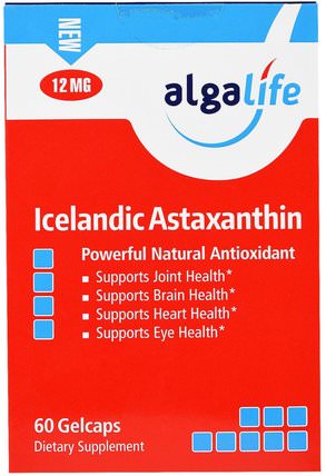 Icelandic Astaxanthin, 12 mg, 60 Gelcaps by Algalife, 補充劑，抗氧化劑，蝦青素 HK 香港