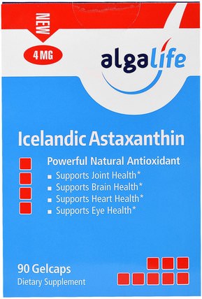Icelandic Astaxanthin, 4 mg, 90 Gelcaps by Algalife, 補充劑，抗氧化劑，蝦青素 HK 香港