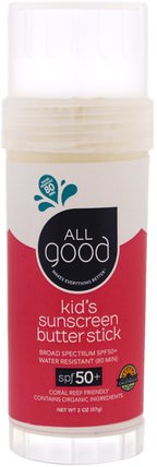 Kids Sunscreen Butter Stick, SPF 50+, 2 oz (57 g) by All Good Products, 洗澡，美容，防曬霜，spf 50-75，兒童和嬰兒防曬霜 HK 香港