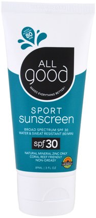 Sport Sunscreen, SPF 30, 3 fl oz (89 ml) by All Good Products, 美容，面部護理 HK 香港
