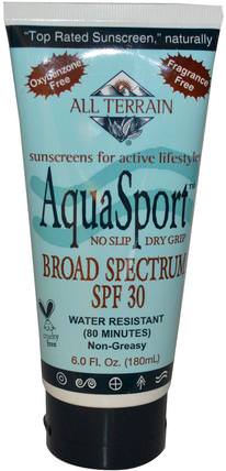 AquaSport, Broad Spectrum SPF 30, 6.0 fl oz (180 ml) by All Terrain, 美容，面部護理，曬傷防曬，沐浴，防曬霜，spf 30-45 HK 香港